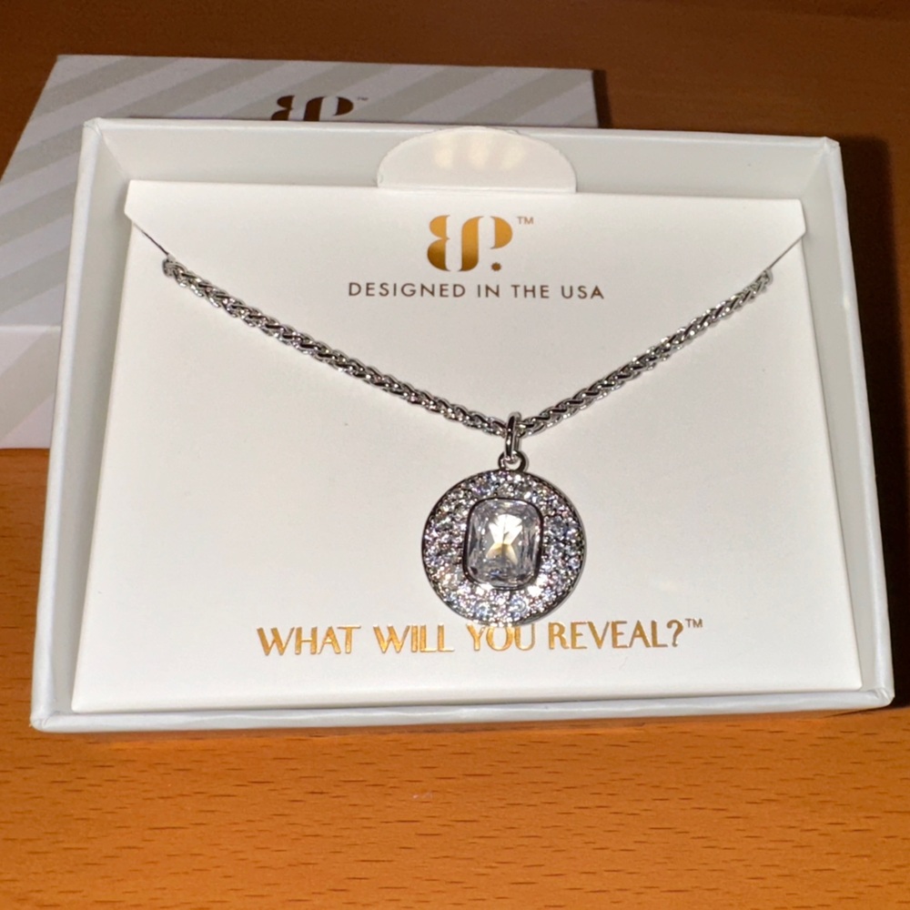 Bomb party April 2026 necklace.  Rhodium